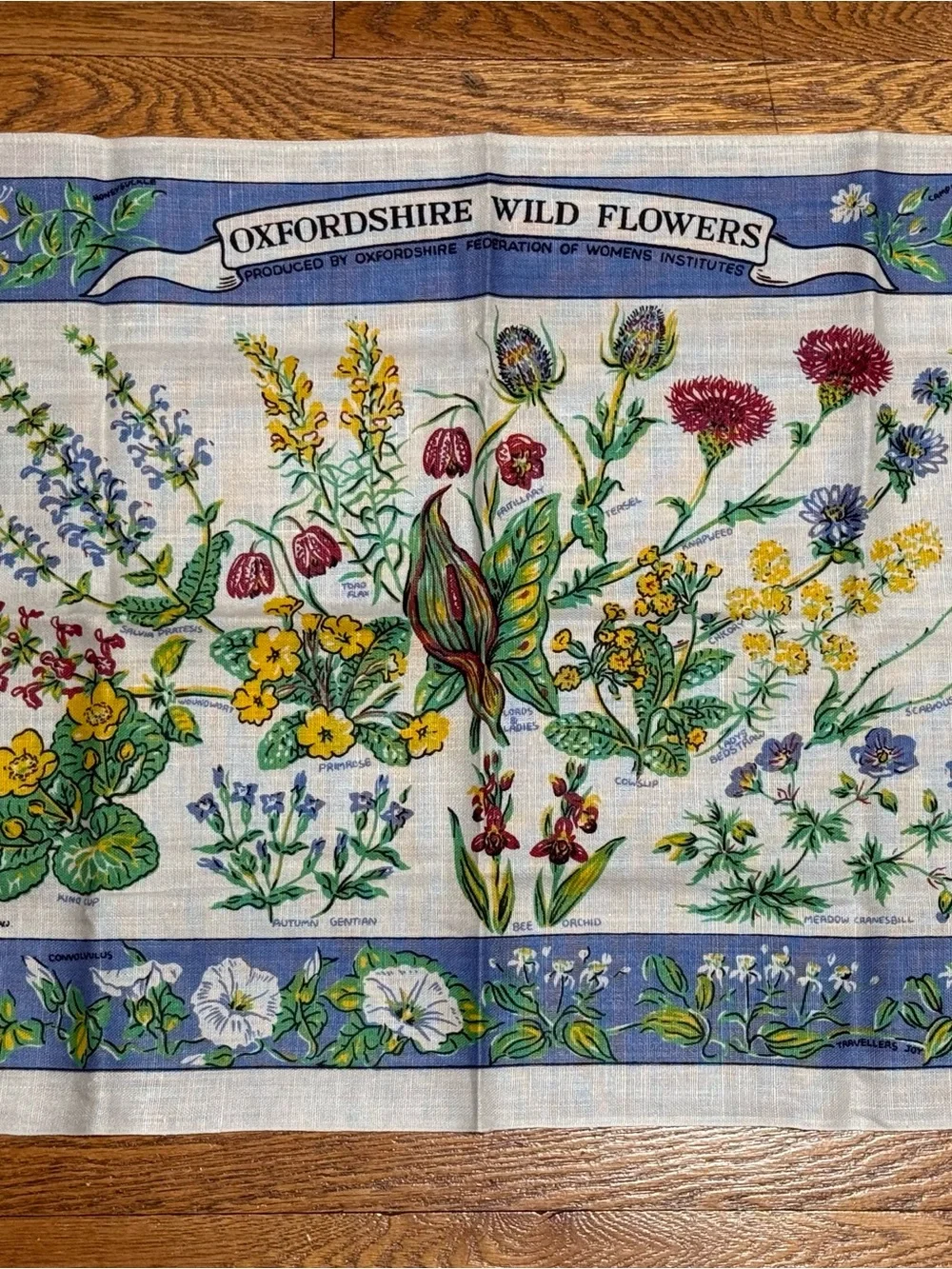 VTG 1972 D Vaughan Oxfordshire Wild Flowers Linen Tea Towel Womens Institute